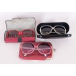 Three Designer Sunglasses comprising French Made Large Lens red glasses, cream coloured glasses  and