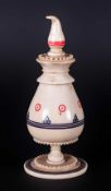 Ivory Scent Bottle,Turned And Carved Body. With Painted Lines And Motifs, The Top Unscrews To Reveal