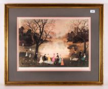 Helen Bradley Large Framed Coloured Print. Pencil signed to the margin with blind proof stamp. '