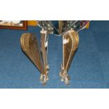 Two Brass Fireplace Fans With Griffin Bases, Height 23 Inches