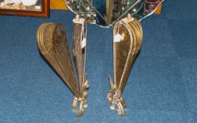 Two Brass Fireplace Fans With Griffin Bases, Height 23 Inches