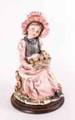 Capo Di Monte Seated Girl With Basket Of Chicks, 9'' in height.