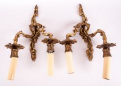 Pair of Ormolu French Two Branch Wall Lights In The Rococco Style, with Faux Candles. 14 Inches