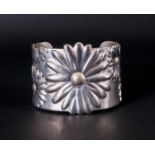 Tiffany & Co Large Silver Daisy Cuff Bangle, with 18ct Gold Overlay To Centre of Daisy, Marked