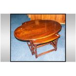 Reproduction Oak Oval Shaped Nest of Three Tables, on Turned Jacobean Type Legs with Cross stretcher