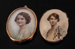 Two Oval Miniatures Of Young Woman From The 1920's believed to be family members of Lft. Frank Place