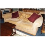 Large Beige 3 Seater Sofa, Modern Design With 5 Scatter Cushions