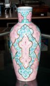 French Decorated Oplaline Vase With A Long Neck, Painted to the body in coloured enamels of lace