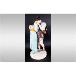 A Large Coloured Late Victorian Plaster Figure Group Of The Lovers, after the Antique. Dressed in