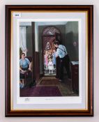 Tom Dodson Framed Coloured Print of 'The Queen for a Day'. Blind stamp to the margin. Pencil