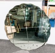 Petal Shaped 1950's Etched Glass Wall Mirror with segmented centre of four mirrors. 35'' in