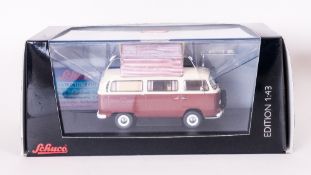 Schuco Ltd Edition 1/43 Scale Diecast Model Volkswagen TZA Camping Bus, Colour way Brown / Beige.