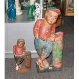 2 Carved Wooden Painted Golf Figures