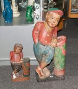 2 Carved Wooden Painted Golf Figures