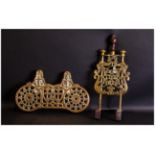 Two Brass Victorian Trivets (Home Sweet Home) caption to one. Together with an iron last.