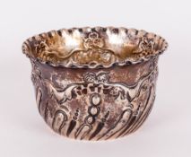 A Edwardian Silver Embossed Sugar Bowl, makers J D Sheffield. 4 inches in diameter. Approx 2.5 onz