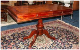 Large Reproduction Hall/Console Table Walnut Top, Mahogany Finish With 2 Frieze Drawers Raised On