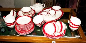 44 Piece Midwinter Red Domino Pattern Dinner Service, stylecraft shape 1950's designed by Jessie