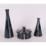 Midwinter Clayburn Factory - Jessie Tait Design 4 Piece Cruet Set, Black and White Zig Zag Pattern.