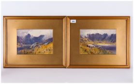 A Pair of Early 20th Century Signed and Dated Watercolours ' Loch Scenes ' Mounted and Framed Behind