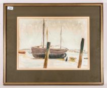 Claude Flight Watercolour Drawing of 'A Beached Boat. 'Burnham on Crouch, Essex'. Framed and Glazed.