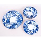 Royal Crown Derby Blue and White Chinese Pattern Cabinet Plate, with Matching Plate and Dish. c.late