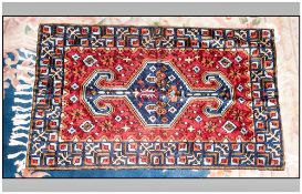 Very Fine Hand Made Bedouin Cashmere Fine Silk Rug/Throw. Measures 36 by 23 inches predominantly red