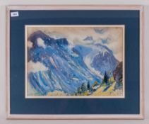 Claude Flight Watercolour Drawing French Mountainous Landscape'. Framed and Glazed. Pencil signed.