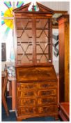 Sheraton Style Mahogany Inlaid Bureau Bookcase of small proportions with an astral glazed top with a