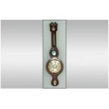 A Mahogany Wheel Barometer With Silvered Dial 'Hygrometer, Thermometer & Spirit Level' Mid 19th