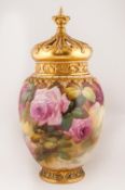 Royal Worcester Very Fine And Superb Handpainted Pot Pourri Lidded Rose Jar, Complete with inner