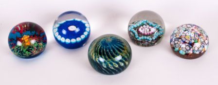 Murano Glass Paperweights ( 5 ) In Total. Comprises 1/ Murano Star. 2/ Murano Close Packed