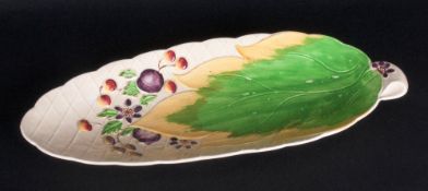 Clarice Cliff Hand Painted ' Fruits and Leaf ' Shaped Dish. Marked Newport Pottery Co, England. 13