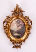 An Early 20th Century Oil on Copper Miniature, Figure In a Woodland, Mountain Back Drop. Signed