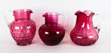 Victorian Large and Quality Cranberry Glass Jugs. c.1860's - 1870's. Various Shapes and Sizes.