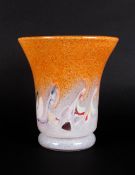 Vasart 1950/60's Footed Vase rare orange colourway with splashes of other colours.