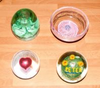 A Vintage Collection of Glass Paperweights and Dish ( 4 ) In Total. 1/ John Deacons Swirl Dish. 2/