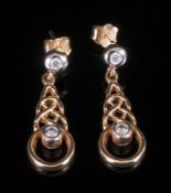 Ladies - Fine Vintage Pair of 9ct Gold Diamond Set Drop Earrings. Est Diamond Weight 35 pts. 1