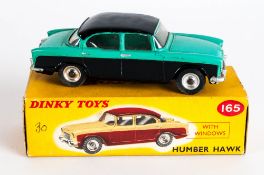 Dinky Toys No 165 Humber Hawk Diecast Model. Green/Black Body, Blue Hubs. Red And Yellow Picture