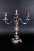 Antique and Quality Silver Plated Two Branch Candelabra with Embossed Decoration, Will Convert to