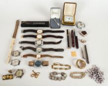 Collection Of Oddments And Collectables Comprising Wristwatches, Costume Jewellery, Fountain Pens