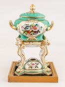 Sevres Style Hand Finished 19th Century Small Twin Handled Lidded Vase & Stand. 6.75'' in height.