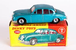 Dinky Toys No 146 2½ Litre V8 Daimler Diecast Model. Metallic Pale Green Body, Suspension &