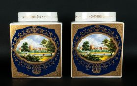 Royal Cauldon Bristol Ironstone Pair Of Tea Caddys Square Shape & Printed With Opposing Panels,