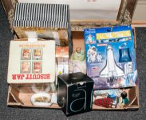 Mixed Box Lot Of Collectables Comprising figures, boxed biscuit barrell, space shuttle toy, boxed
