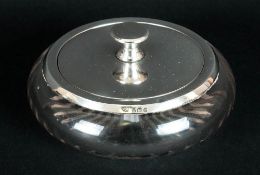 Mappin & Webb 1930's Silver Lidded Cut Glass Ladies Circular Powder Bowl with interior mirror.