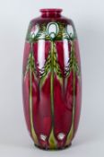 Minton - No 1 Secessionist Vase, Ruby Red and Green Colour way. c.1900. Height 12.5 Inches. Over