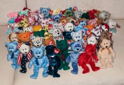 Collection Of Small Size TY Beanie Bears, most with tags, approximately 50 in total