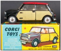 Corgi Toys No 249 Mini-Cooper With De-Luxe Wickerwork Car Model Black With Red Roof, Complete With