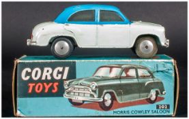 Corgi Toys No 202 Morris Cowley Saloon Model. Light Blue Body, Mid Blue Roof, Complete With Blue